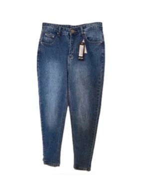 NASTY GAL High Rise Mid Wash Mom Denim Jeans, Women’s 6, Blue